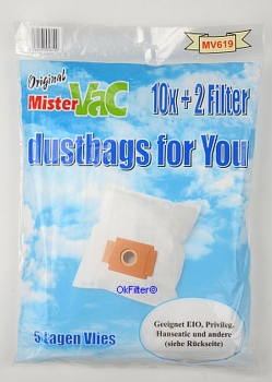 10 Staubsaugerbeutel geeignet für Grandius, Mistervac MV619