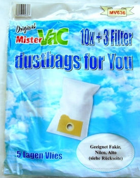 10 Staubsaugerbeutel geeignet für EUROPLUS, Mistervac MV636