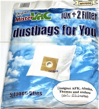 10 x STAUBSAUGERBEUTEL kompatibel mit AFK, Dirt Devil, Hoover, Severin, IdeLine