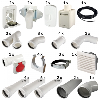 BVC Zentralstaubsauger Installations-Paket - bis 100 m² - 2 Saugdosen-22200