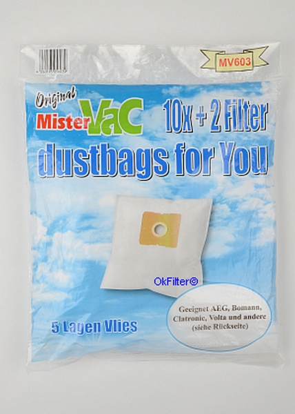 10 Staubsaugerbeutel geeignet für Hanseatic Mistervac MV603
