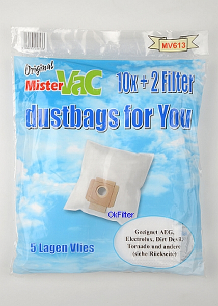 10 Staubsaugerbeutel geeignet für Electrolux, Mistervac MV613