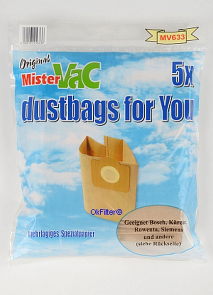 10 Staubsaugerbeutel geeignet für AQUAVAC, Mistervac MV633
